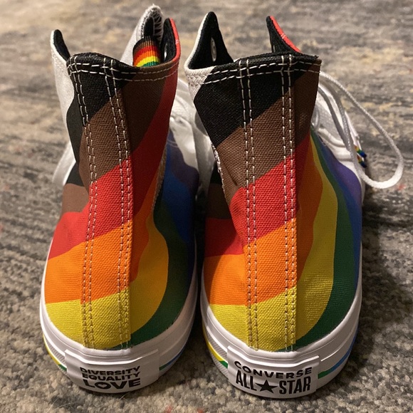 NWOT LGBTQ+ Gay Pride Rainbow Converse High Tops 🌈 - Picture 8 of 13
